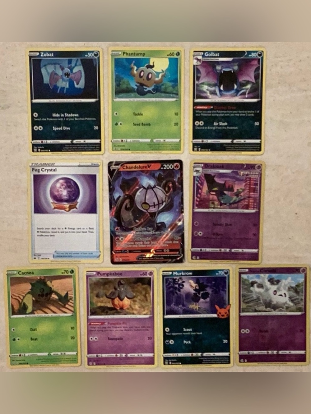 Halloween 2021 Pokemon Cards Chandelure V Drakloak Corsola Lot Of 10 TCG Holo